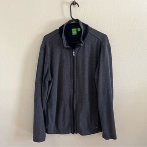 BOSS Hugo Boss Collared Full Zip Regular Fit Gray Black Sweater Jacket Size XXL